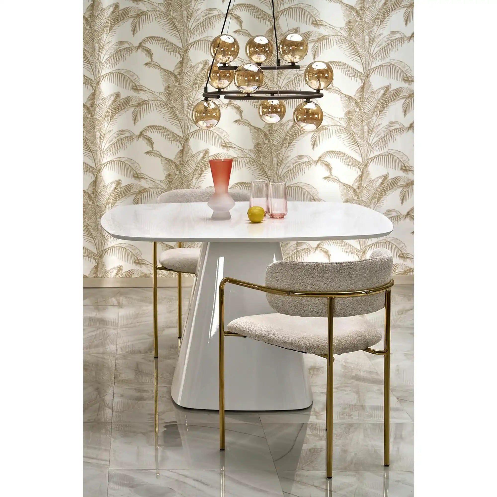 Scaun K537, crem/auriu, stofa clasica/metal, 54x56x76 cm