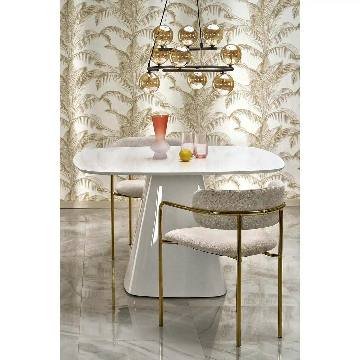 Scaun K537, crem/auriu, stofa clasica/metal, 54x56x76 cm