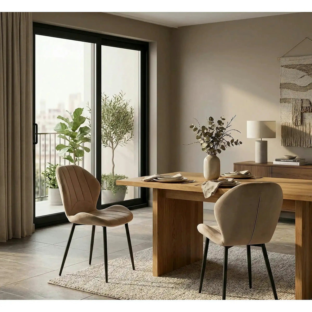 Scaun K538, bej/negru, stofa catifelata/metal, 48x57x85 cm