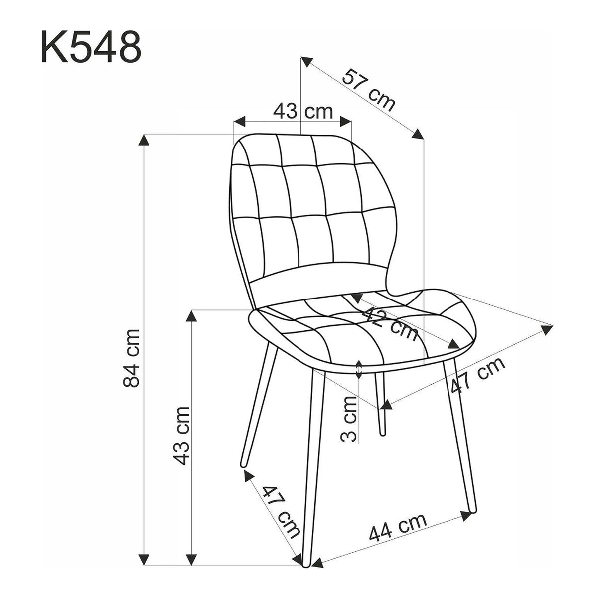 Scaun K548, gri/negru, stofa clasica/metal, 47x55x84 cm