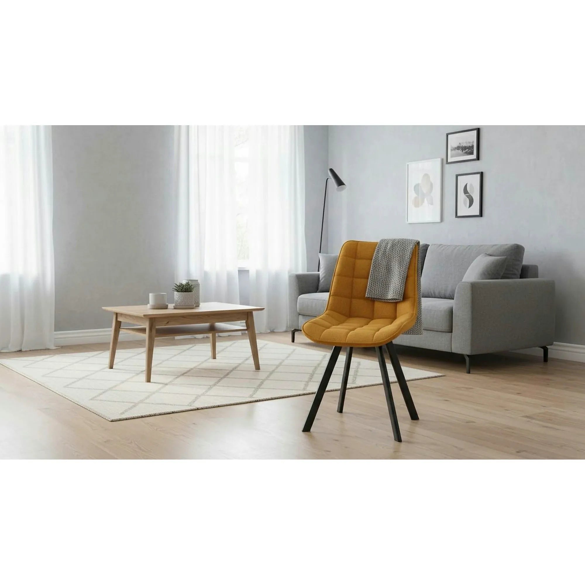 Scaun K549, galben/negru, stofa clasica/metal, 46x61x84 cm