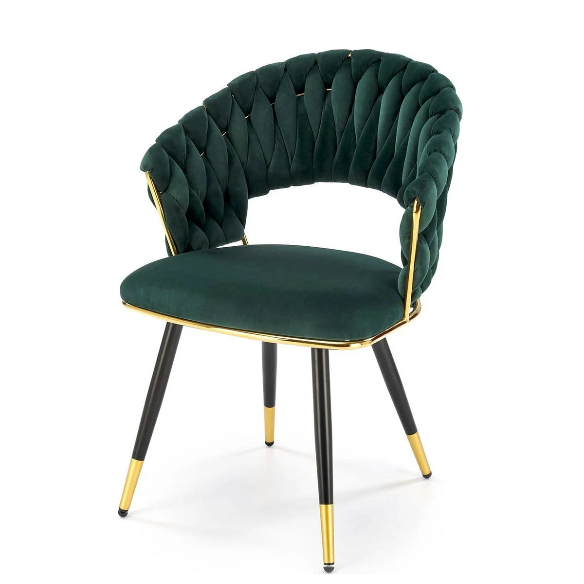 Scaun K551, verde inchis/negru/auriu, stofa catifelata/metal, 62x58x85 cm