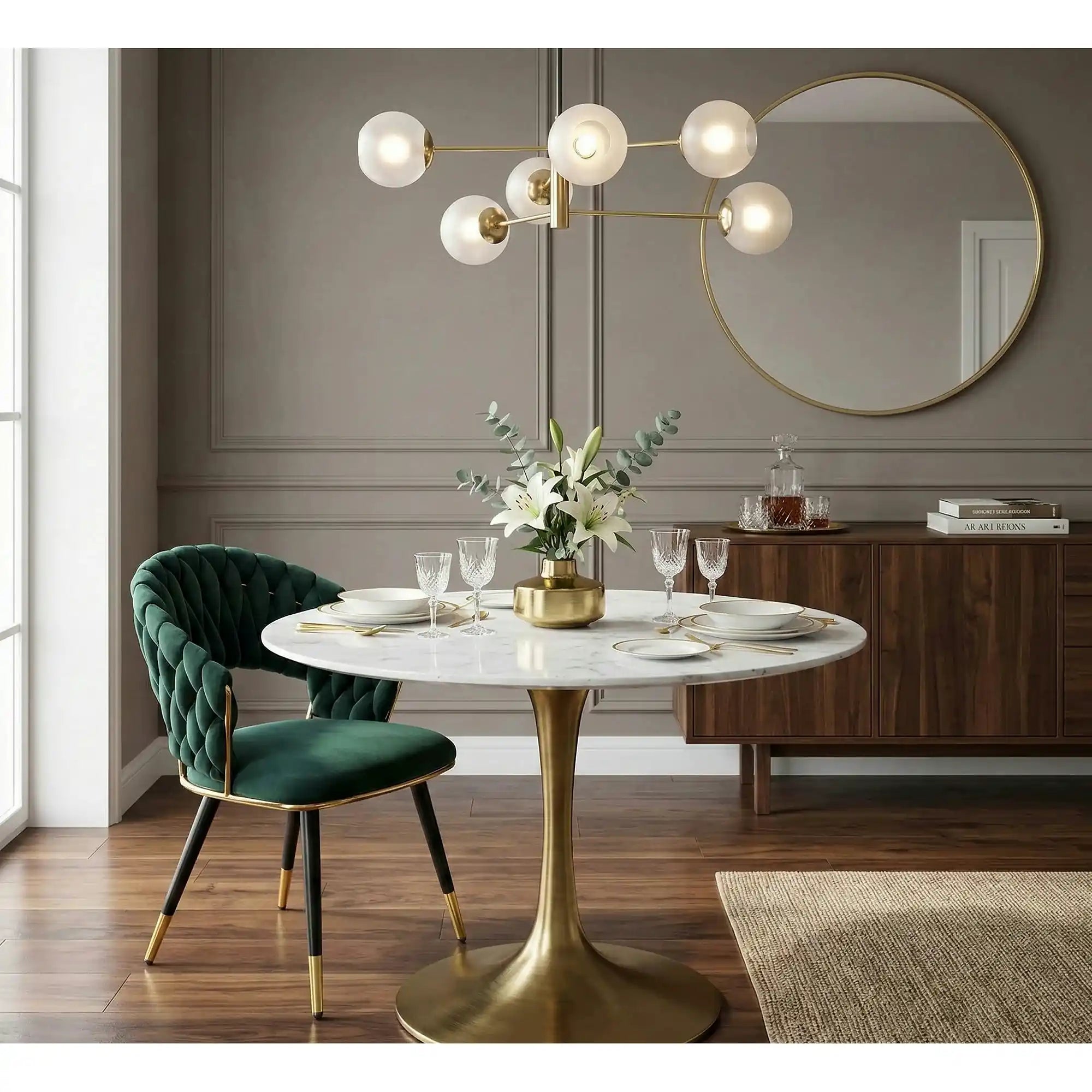 Scaun K551, verde inchis/negru/auriu, stofa catifelata/metal, 62x58x85 cm