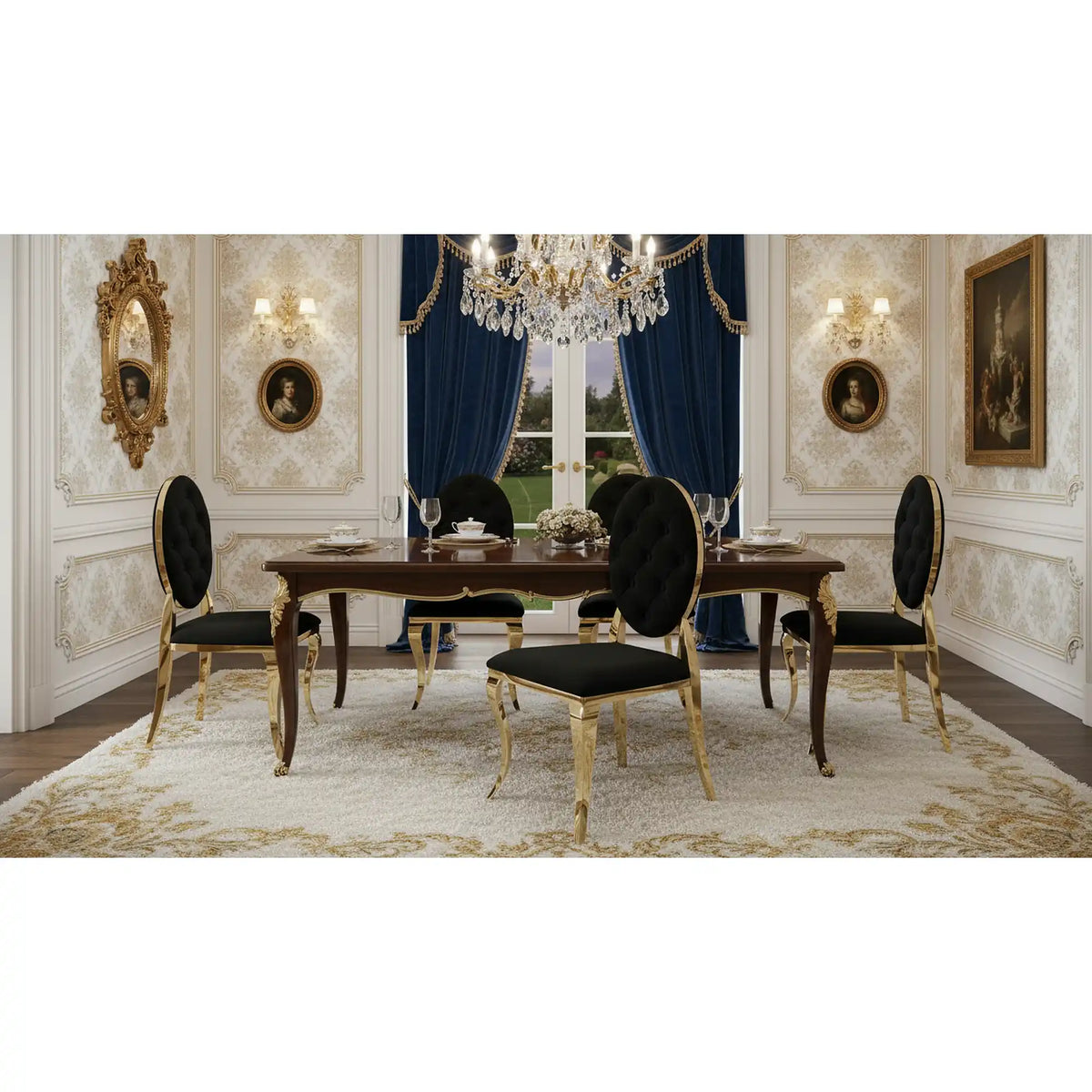 Scaun K556, negru/auriu, stofa catifelata/metal, 48x52x96 cm