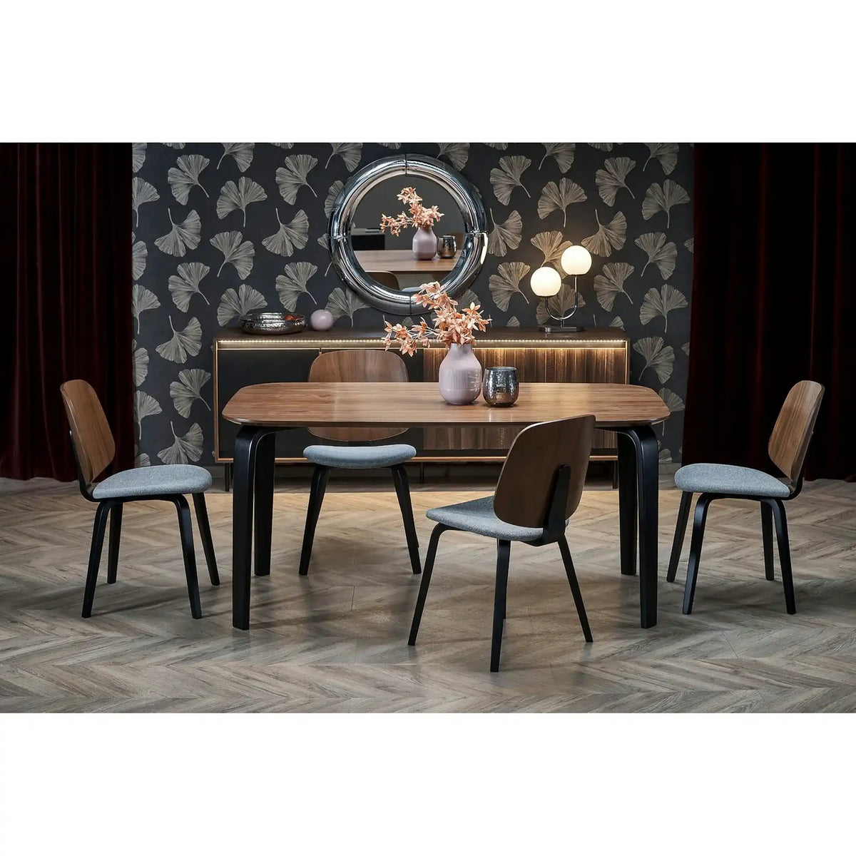 Scaun K563, nuc/gri/negru, lemn/placaj/stofa, 45x54x81 cm