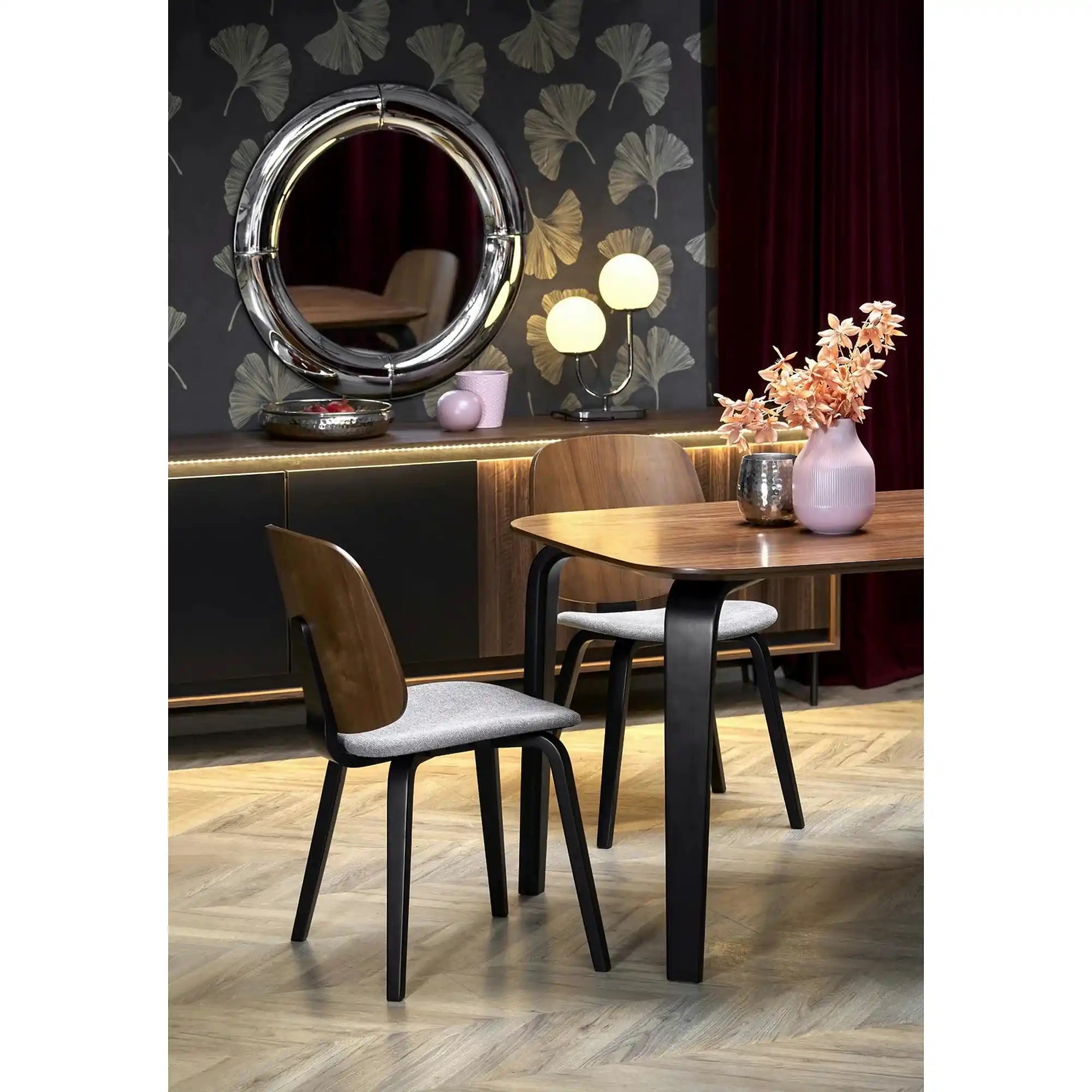 Scaun K563, nuc/gri/negru, lemn/placaj/stofa, 45x54x81 cm