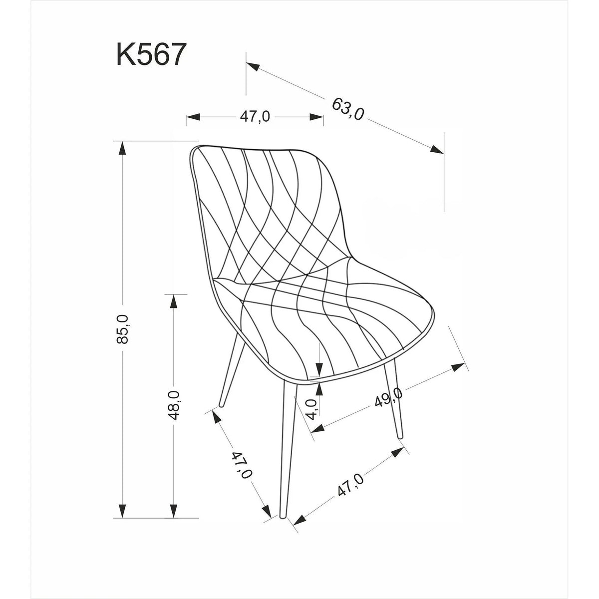 Scaun K567, gri - Havana 15, stofa catifelata/otel, 47x63x85 cm