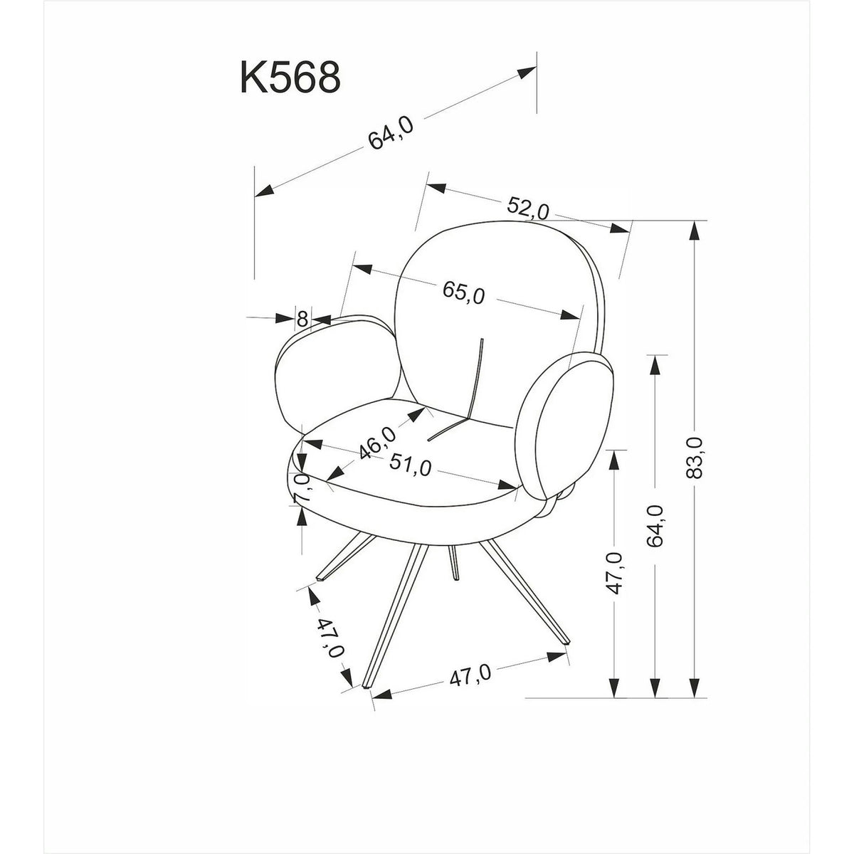 Scaun K568, bej inchis/negru, stofa clasica/otel, 65x64x82 cm