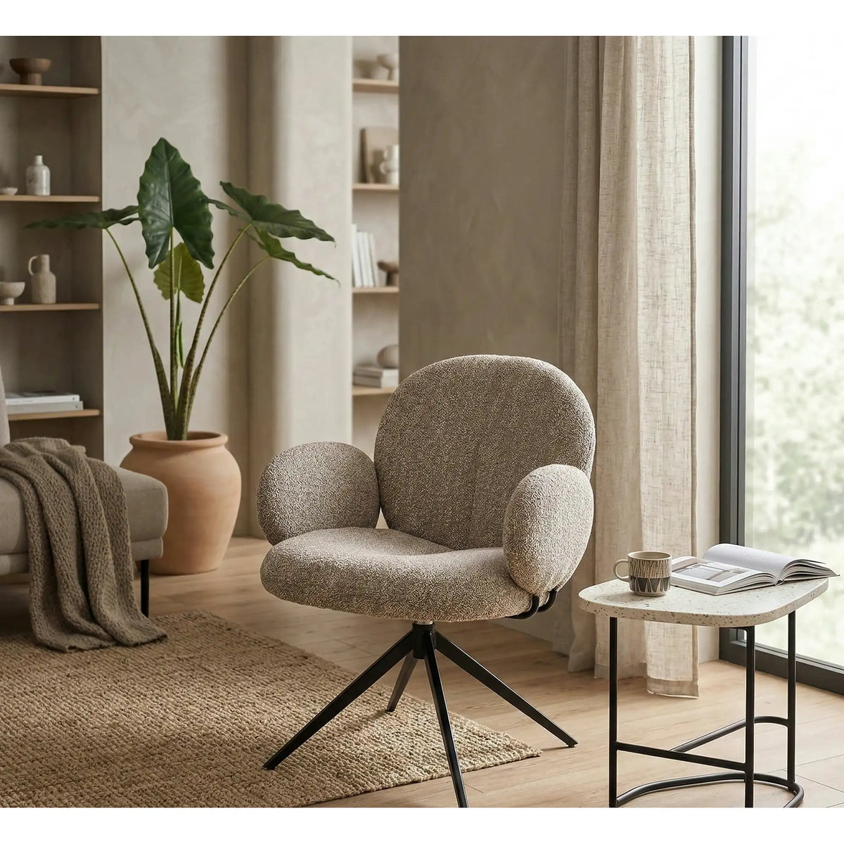 Scaun K568, bej inchis/negru, stofa clasica/otel, 65x64x82 cm