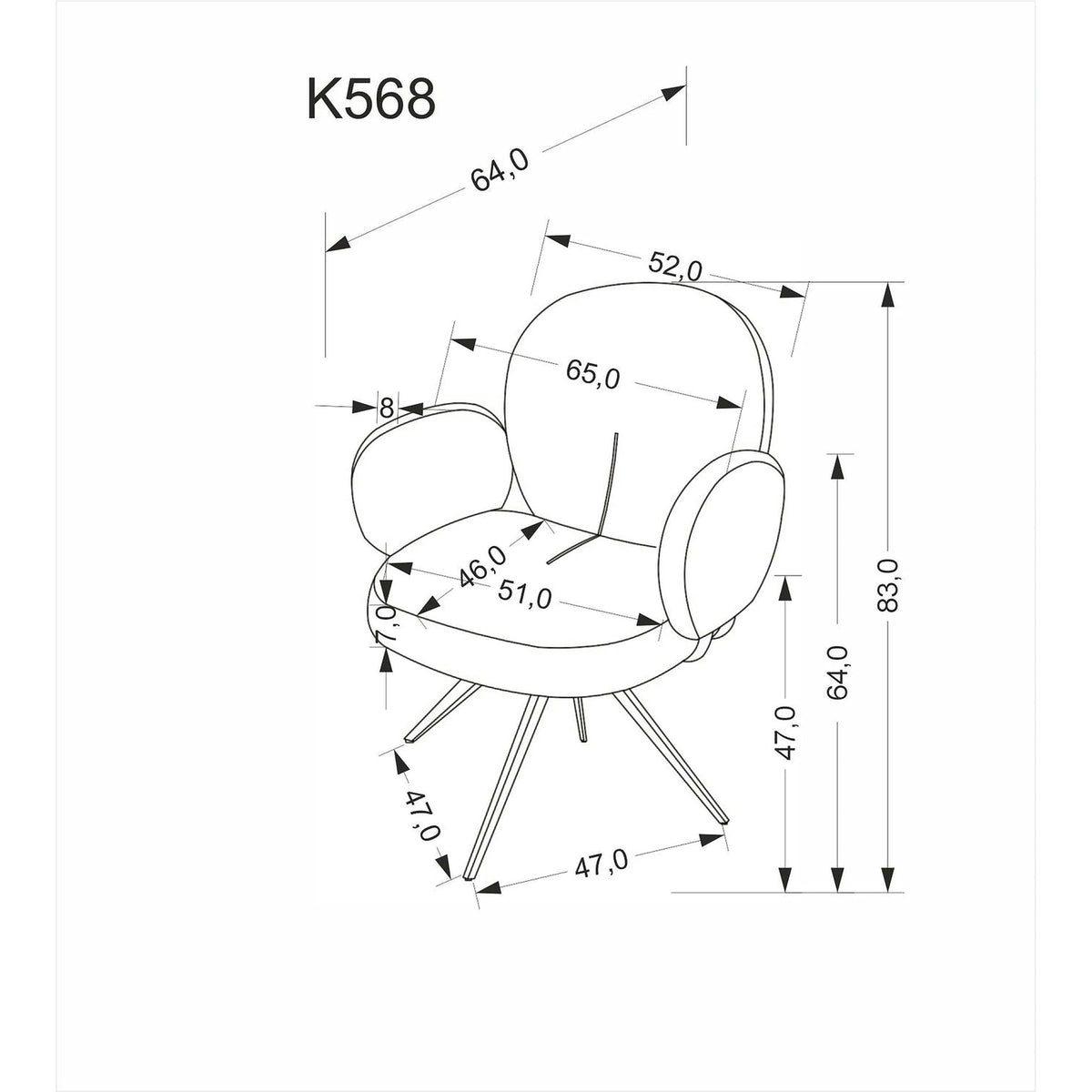 Scaun K568, scortisoara/negru, stofa clasica/otel, 65x64x82 cm