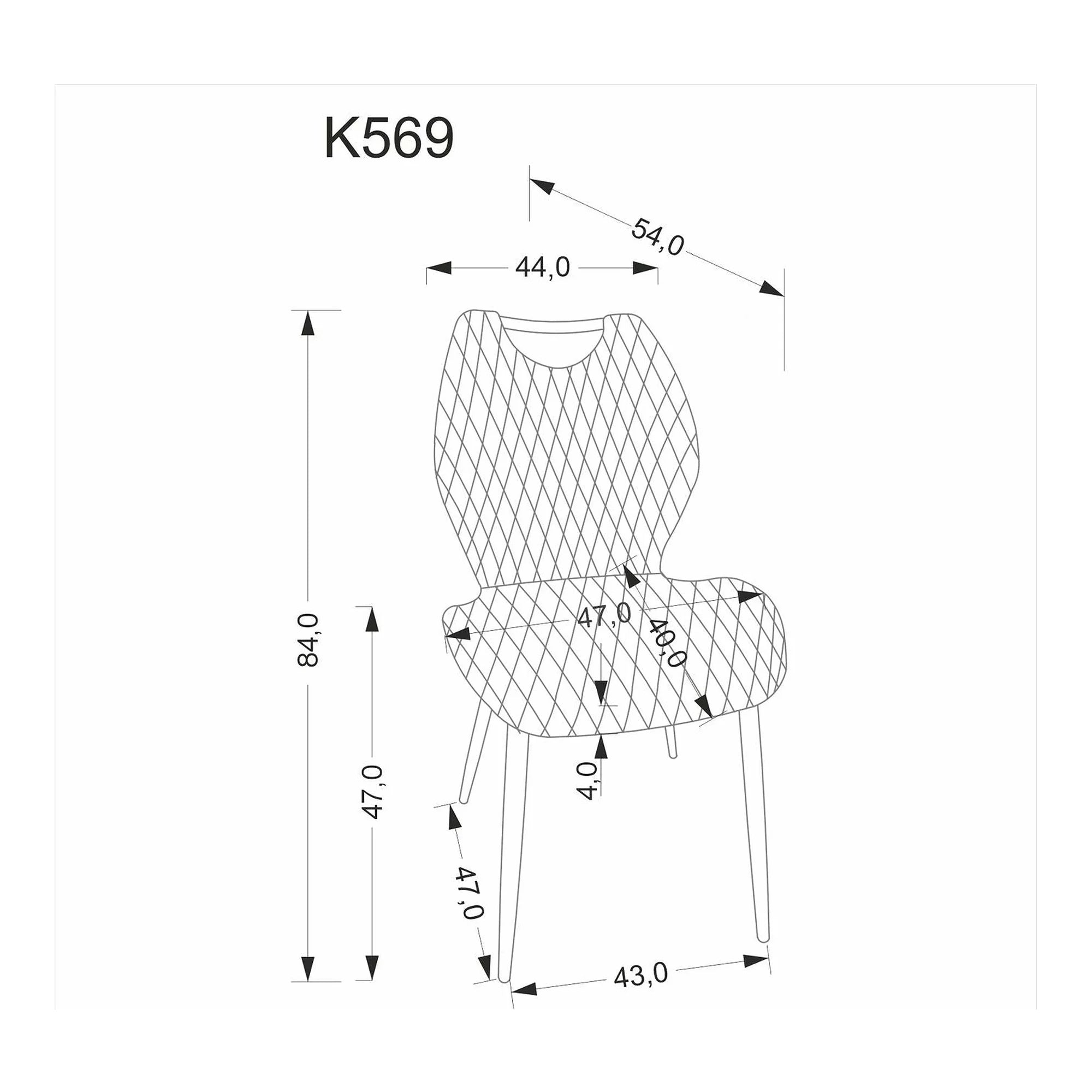 Scaun K569, bej - HLR 11, stofa catifelata/otel, 47x54x84 cm