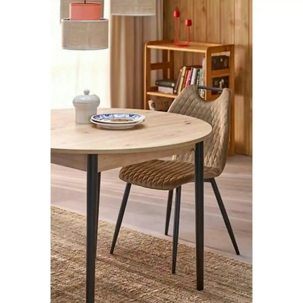 Scaun K569, bej - HLR 11, stofa catifelata/otel, 47x54x84 cm