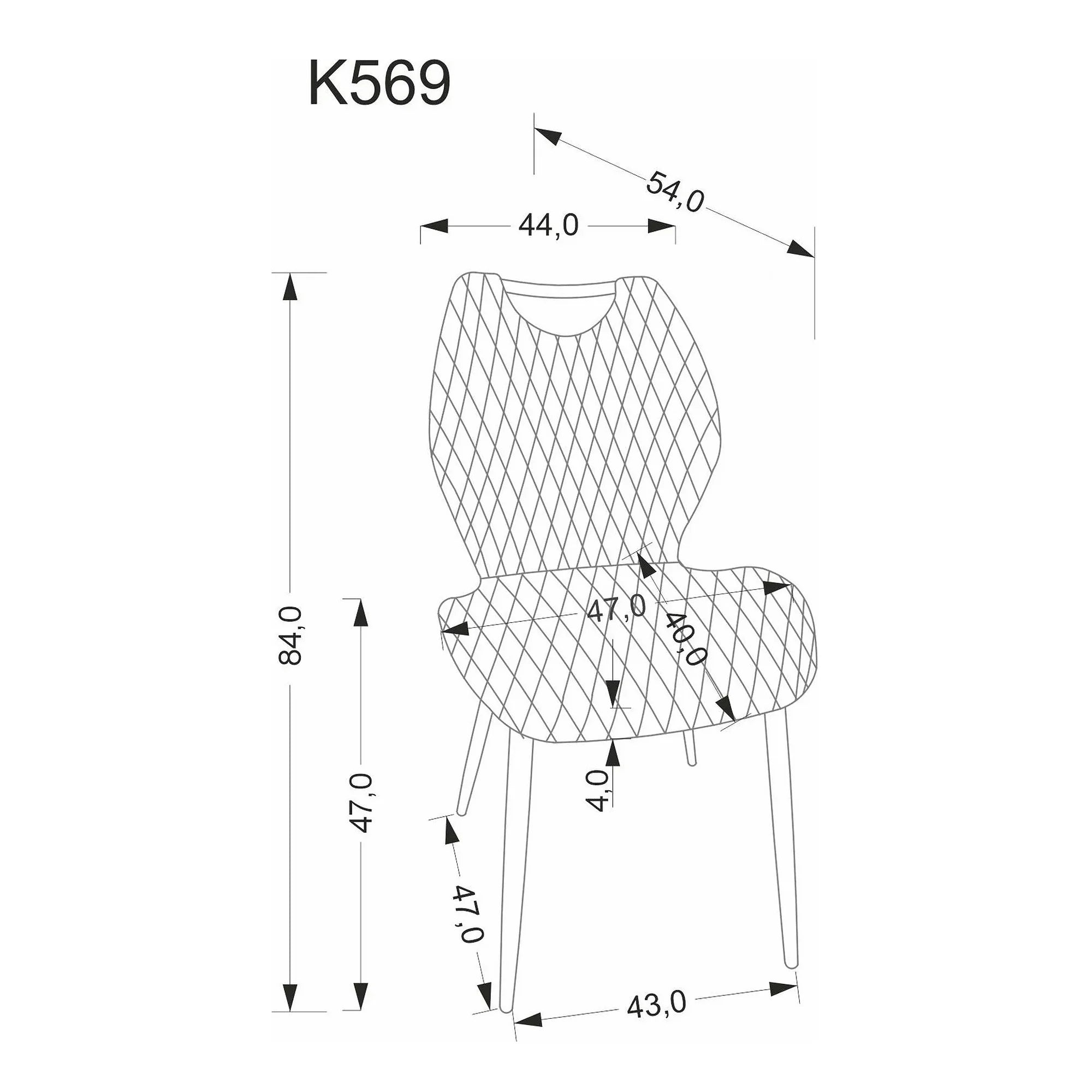 Scaun K569, gri - HLR 21, stofa catifelata/otel, 47x54x84 cm