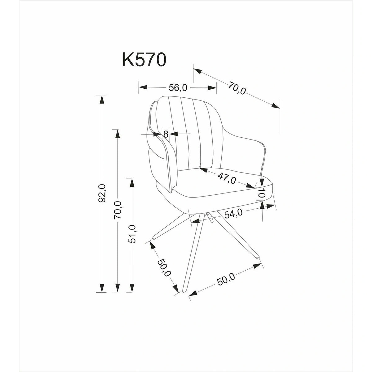 Scaun K570, scortisoara/negru, stofa/otel, 61x70x92 cm
