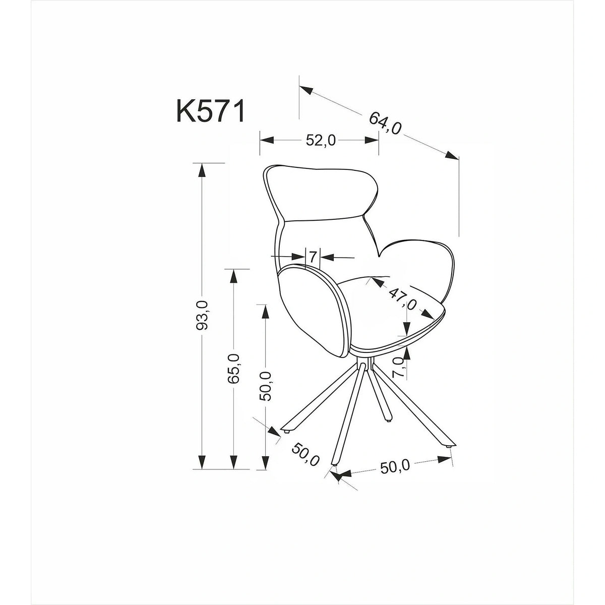 Scaun K571, bej inchis/negru, stofa clasica/otel, 63x64x93 cm