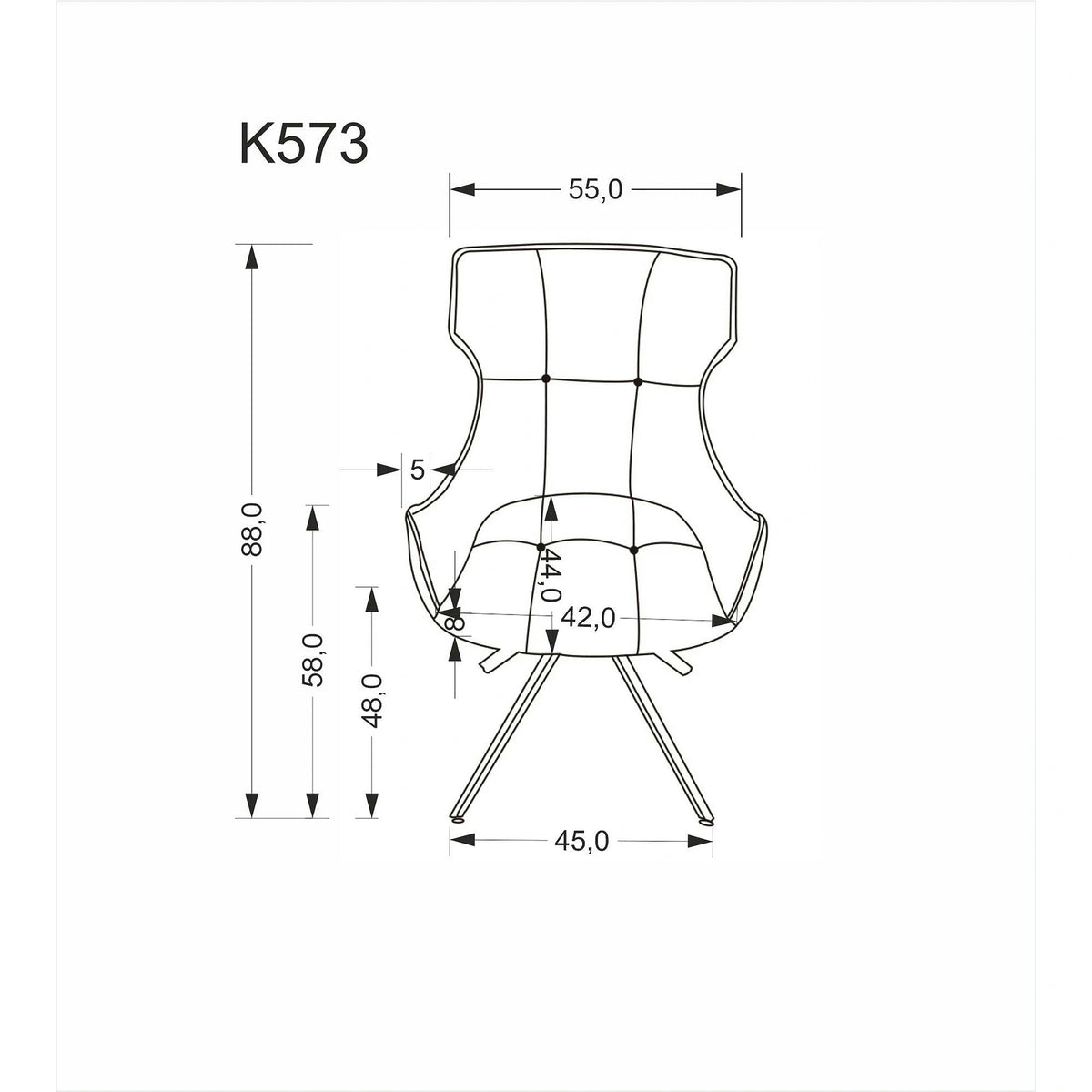 Scaun K573, gri/negru, stofa clasica/otel, 55x64x88 cm