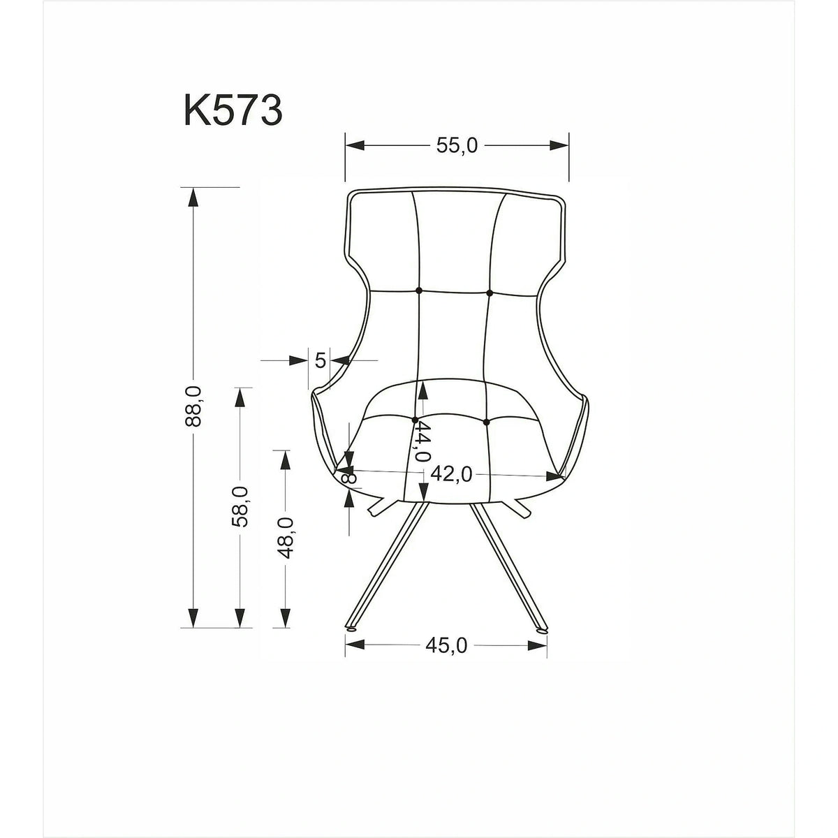 Scaun K573, gri/negru, stofa clasica/otel, 55x64x88 cm