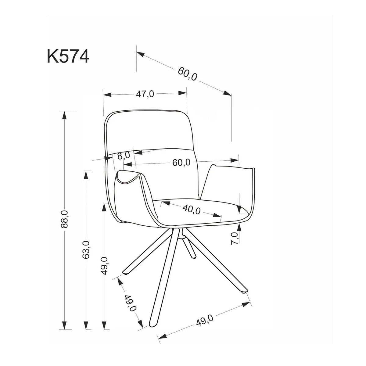 Scaun K574, gri/negru, stofa catifelata/otel, 60x60x88 cm