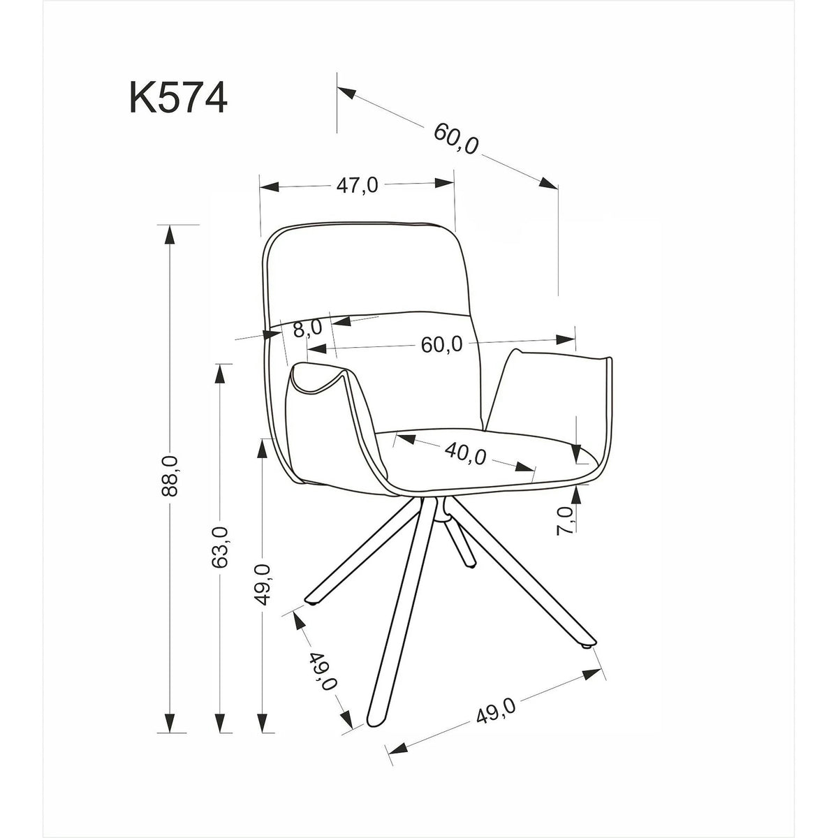 Scaun K574, gri/negru, stofa catifelata/otel, 60x60x88 cm
