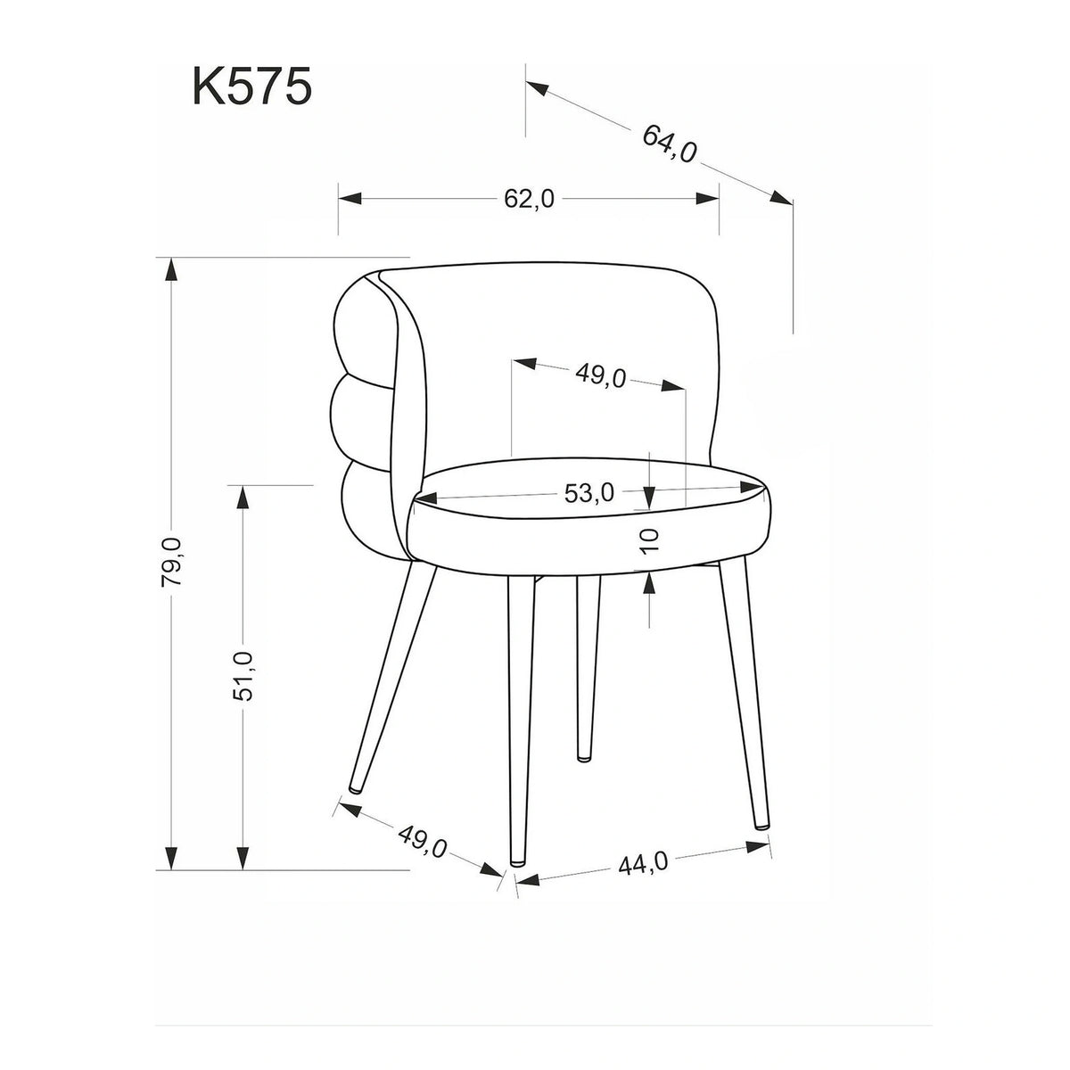 Scaun K575, gri - Cremona 96, stofa catifelata/otel, 62x64x79 cm