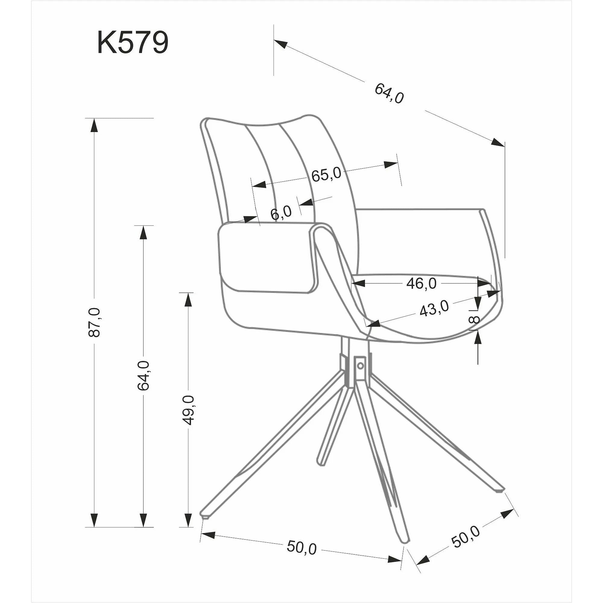 Scaun K579, gri/negru, stofa clasica/piele ecologica/otel, 65x64x87 cm