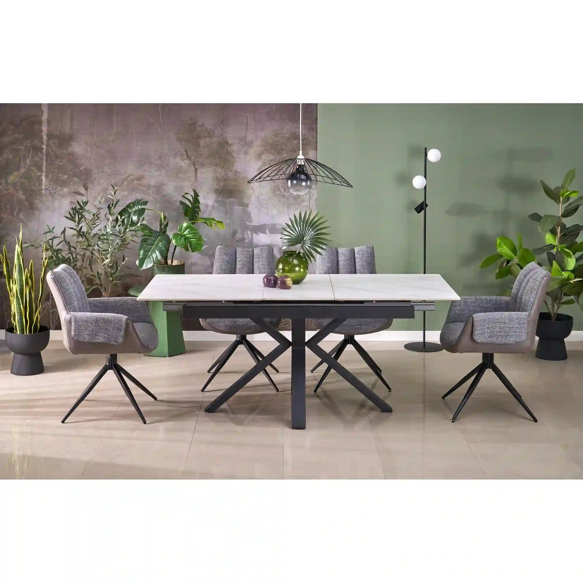 Scaun K579, gri/negru, stofa clasica/piele ecologica/otel, 65x64x87 cm