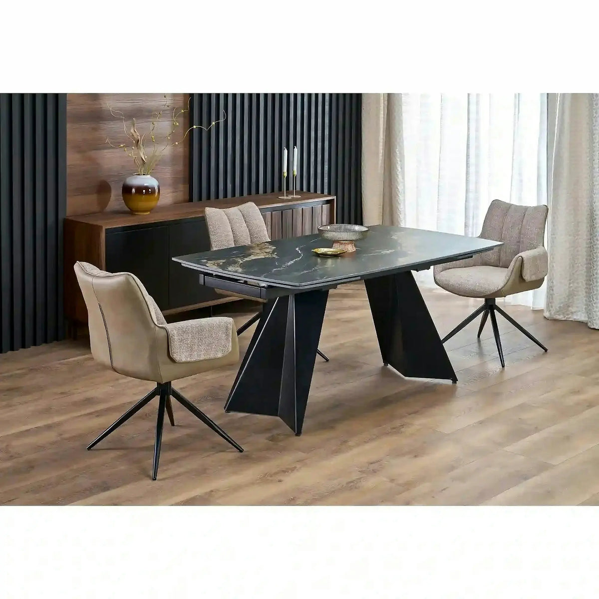 Scaun K579, maro/negru, stofa clasica/piele ecologica/otel, 65x64x87 cm