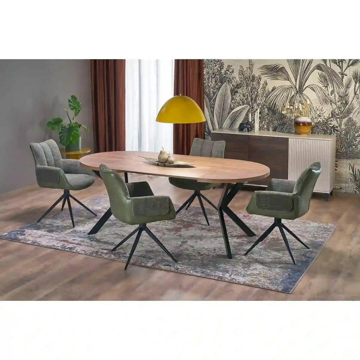 Scaun K579, verde olive/negru, stofa clasica/piele ecologica/otel, 65x64x87 cm