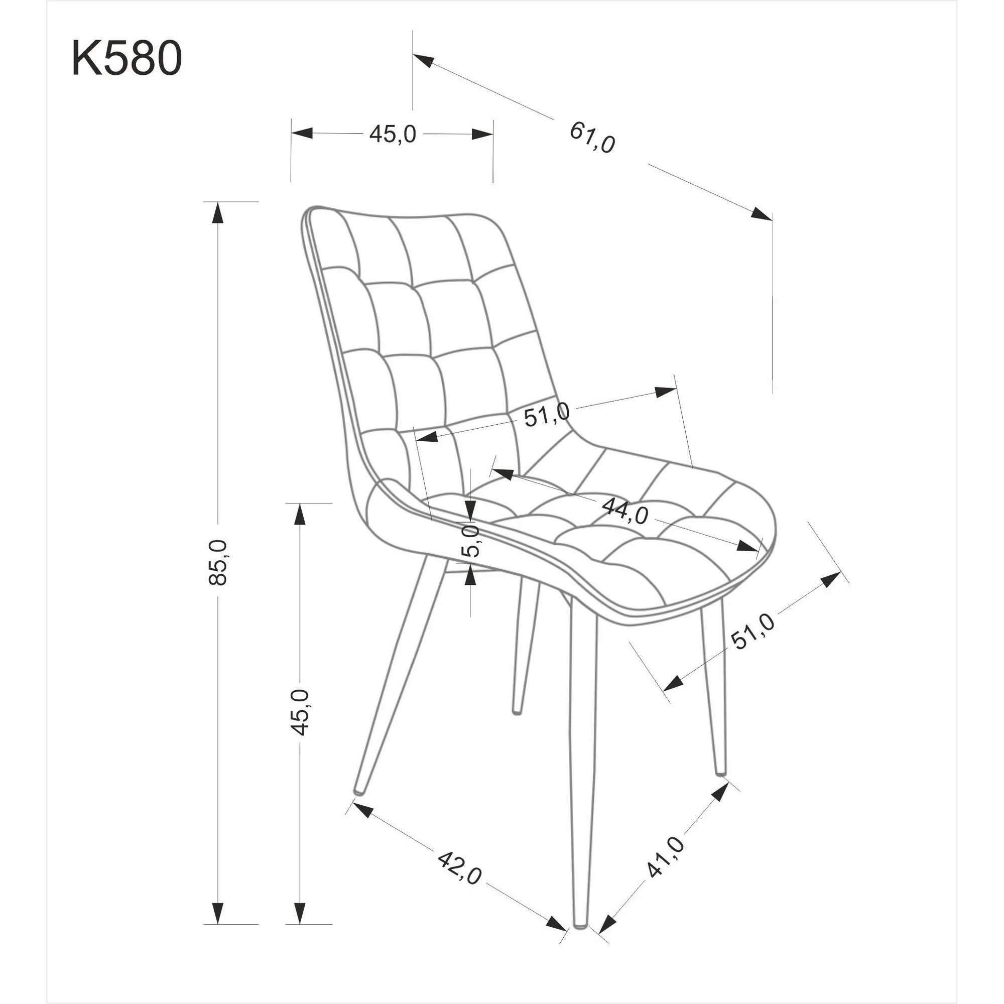 Scaun K580, gri - HLR 21, stofa catifelata/otel, 51x61x85 cm