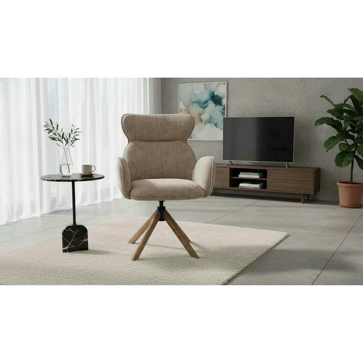 Scaun K585, bej inchis/nuc, stofa clasica/lemn, 63x64x93 cm