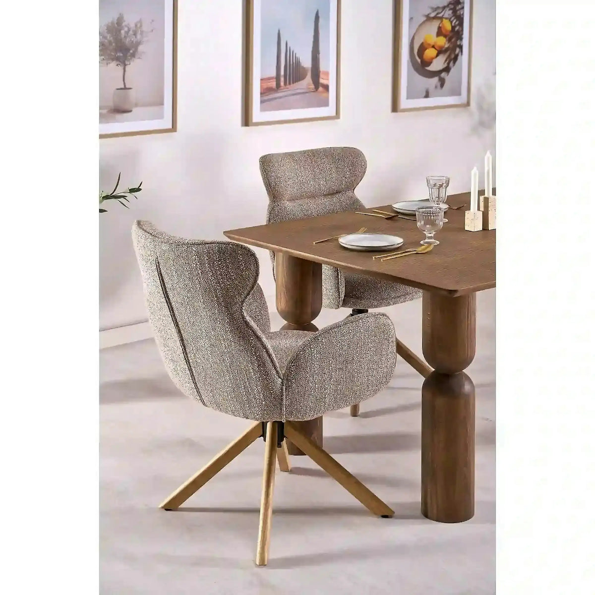 Scaun K585, bej inchis/stejar, stofa clasica/lemn, 63x64x93 cm