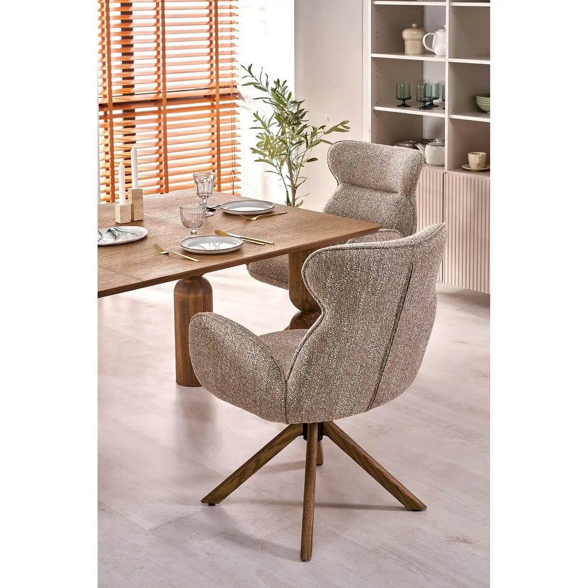 Scaun K585, bej inchis/stejar, stofa clasica/lemn, 63x64x93 cm