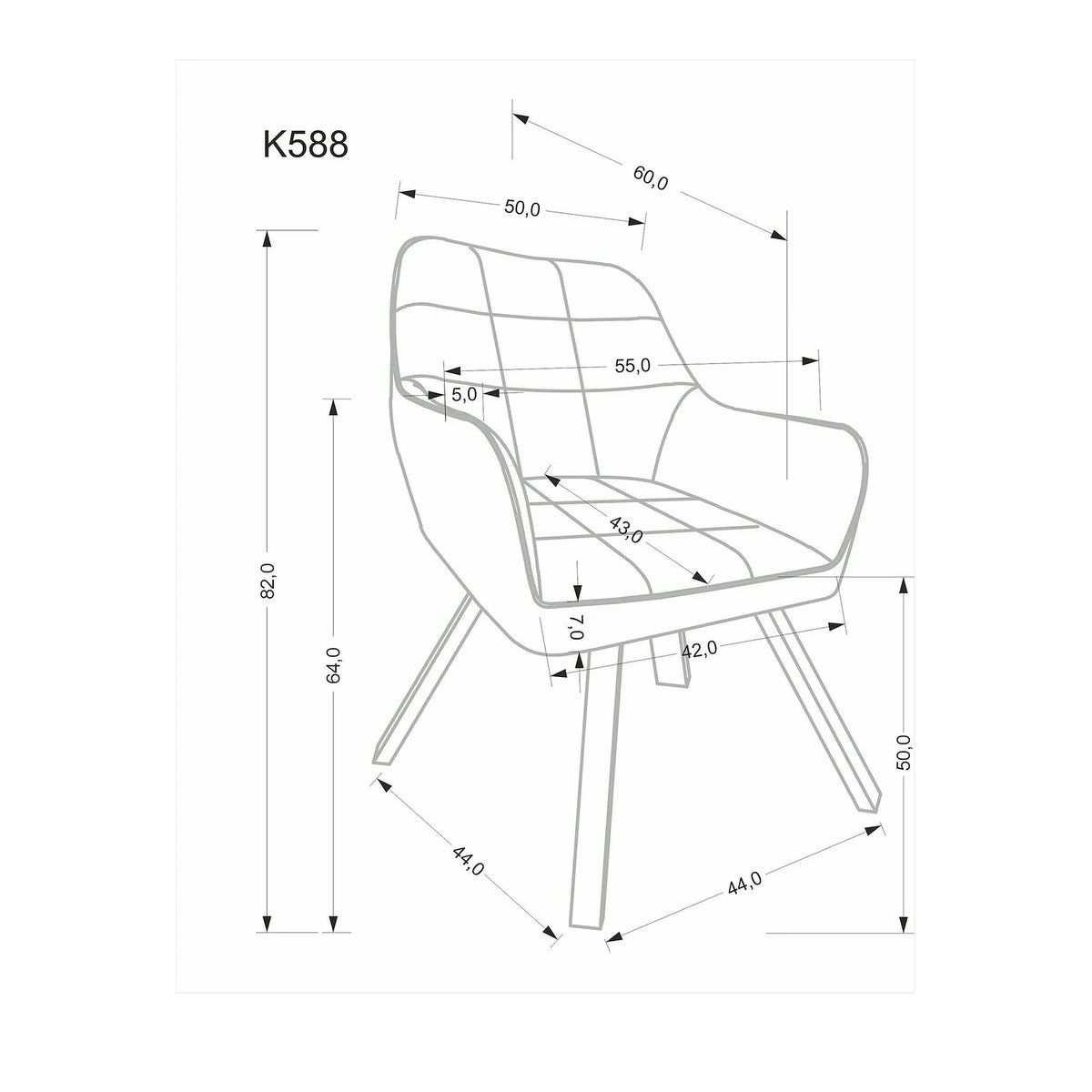 Scaun K588, bej - HLR 07, stofa catifelata/otel, 55x60x89 cm