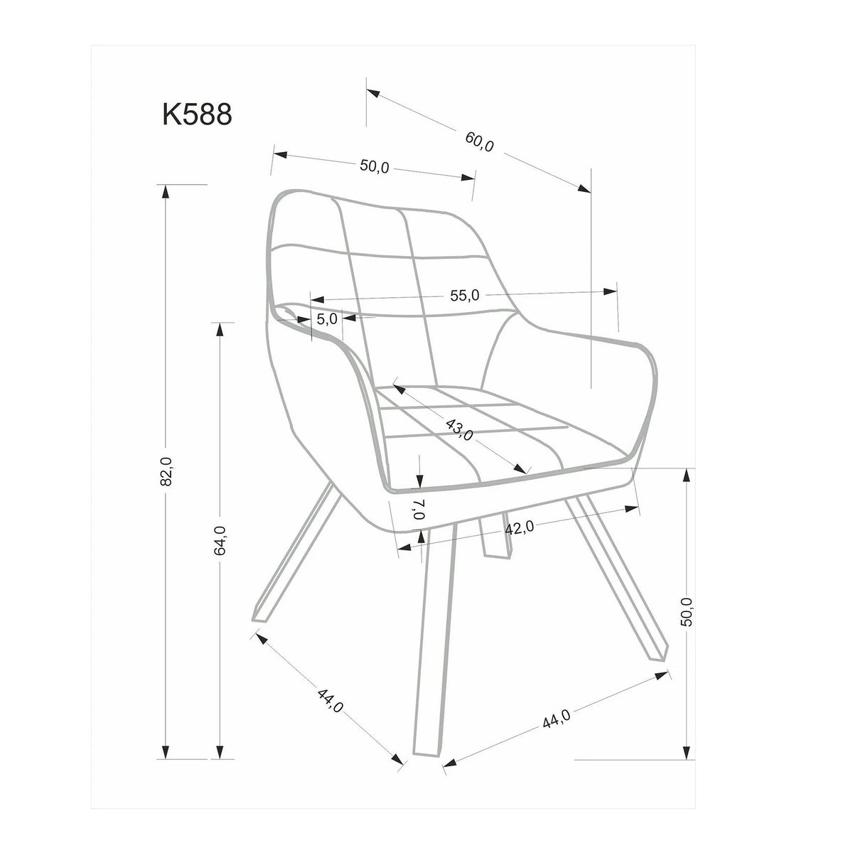 Scaun K588, gri - HLR 21, stofa catifelata/otel, 55x60x89 cm
