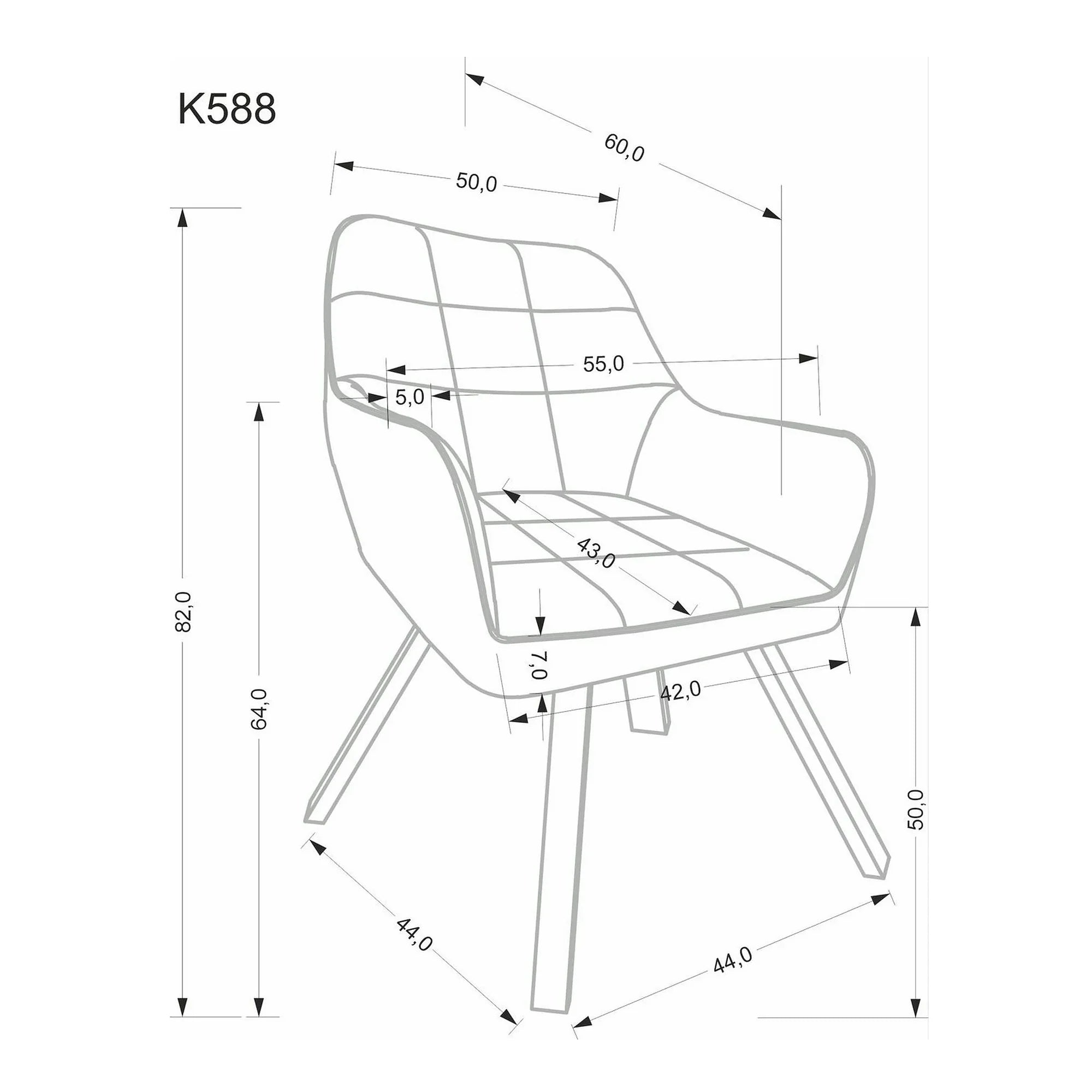 Scaun K588, gri - HLR 21, stofa catifelata/otel, 55x60x89 cm