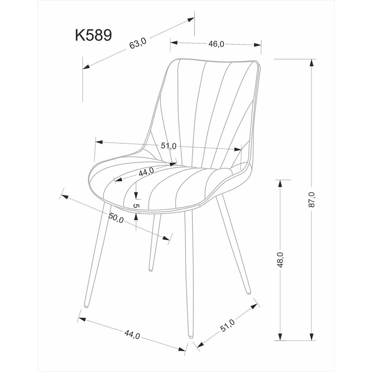 Scaun K589, gri - Bluvel 14, stofa catifelata/otel, 50x63x87 cm