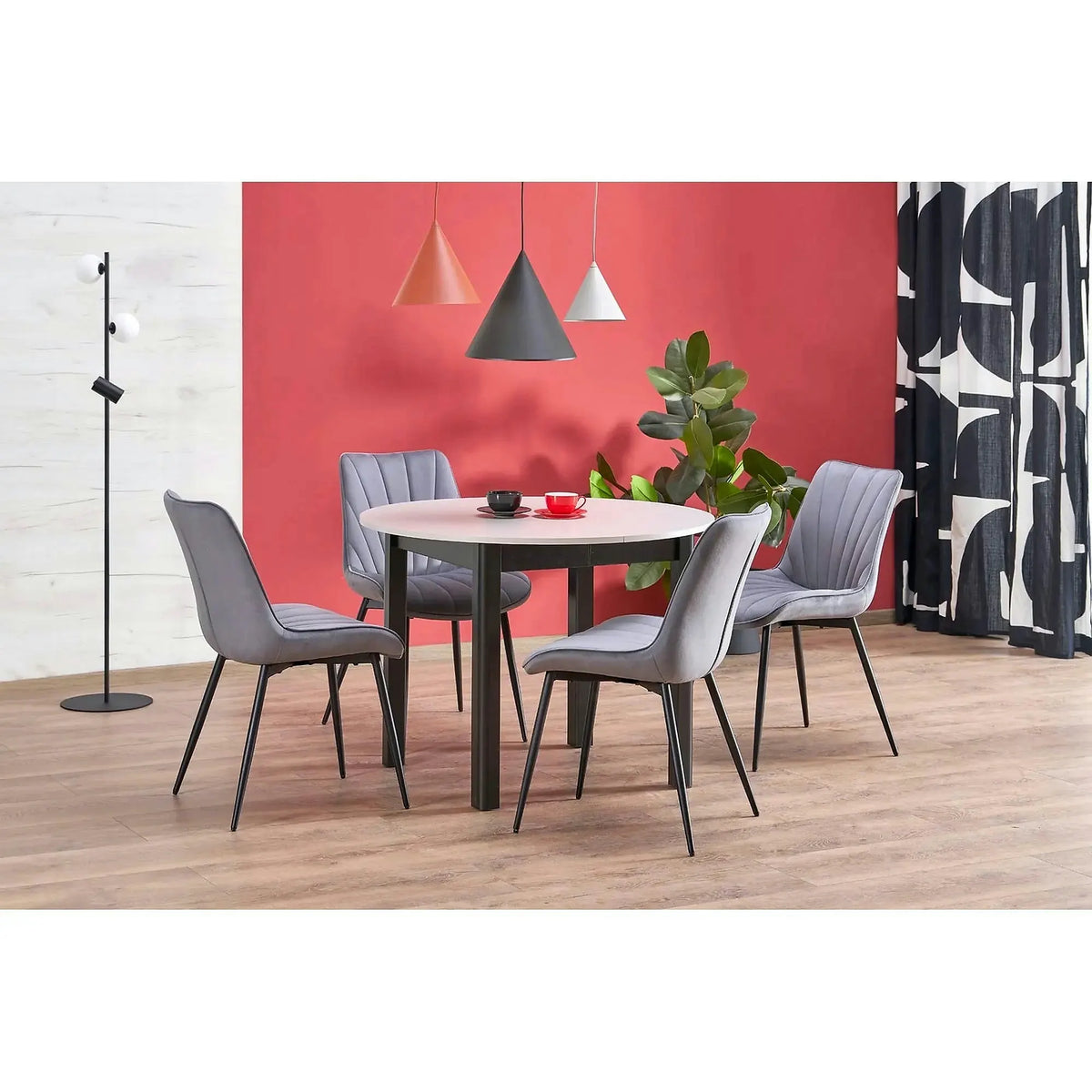 Scaun K589, gri - Bluvel 14, stofa catifelata/otel, 50x63x87 cm