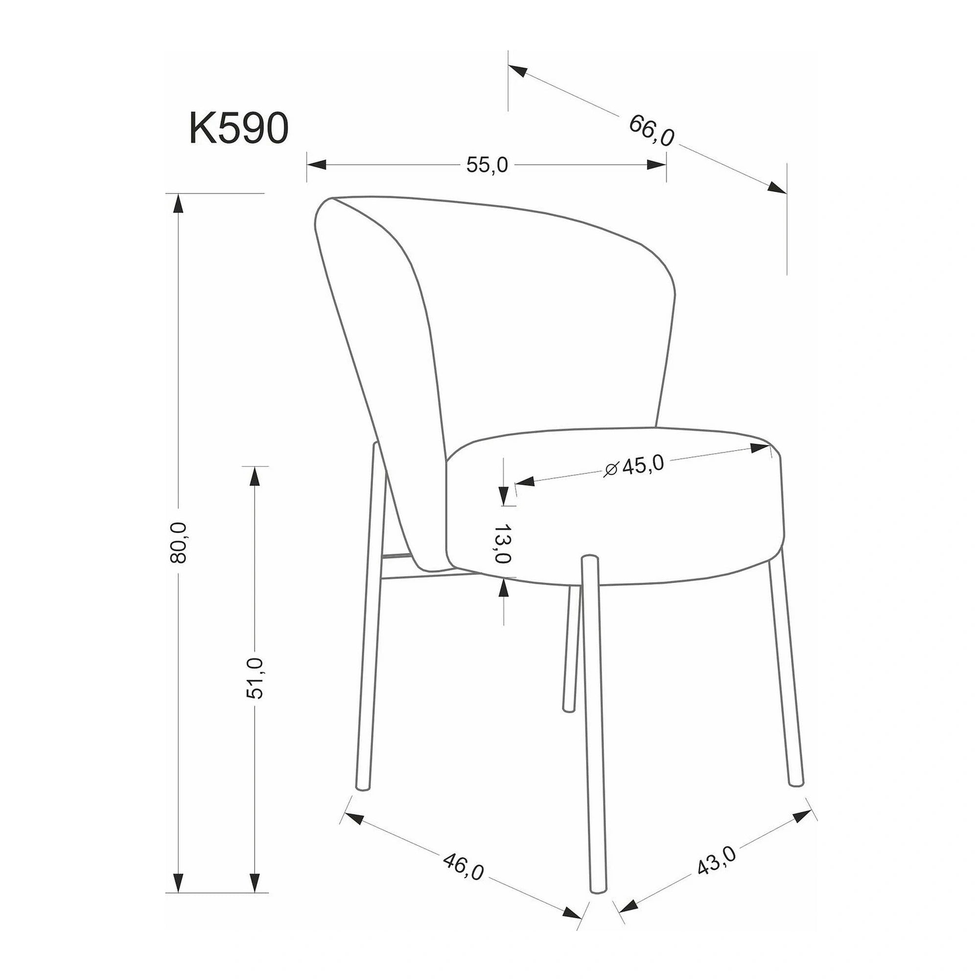 Scaun K590, bej - Cremona 14, stofa catifelata/otel, 55x66x80 cm