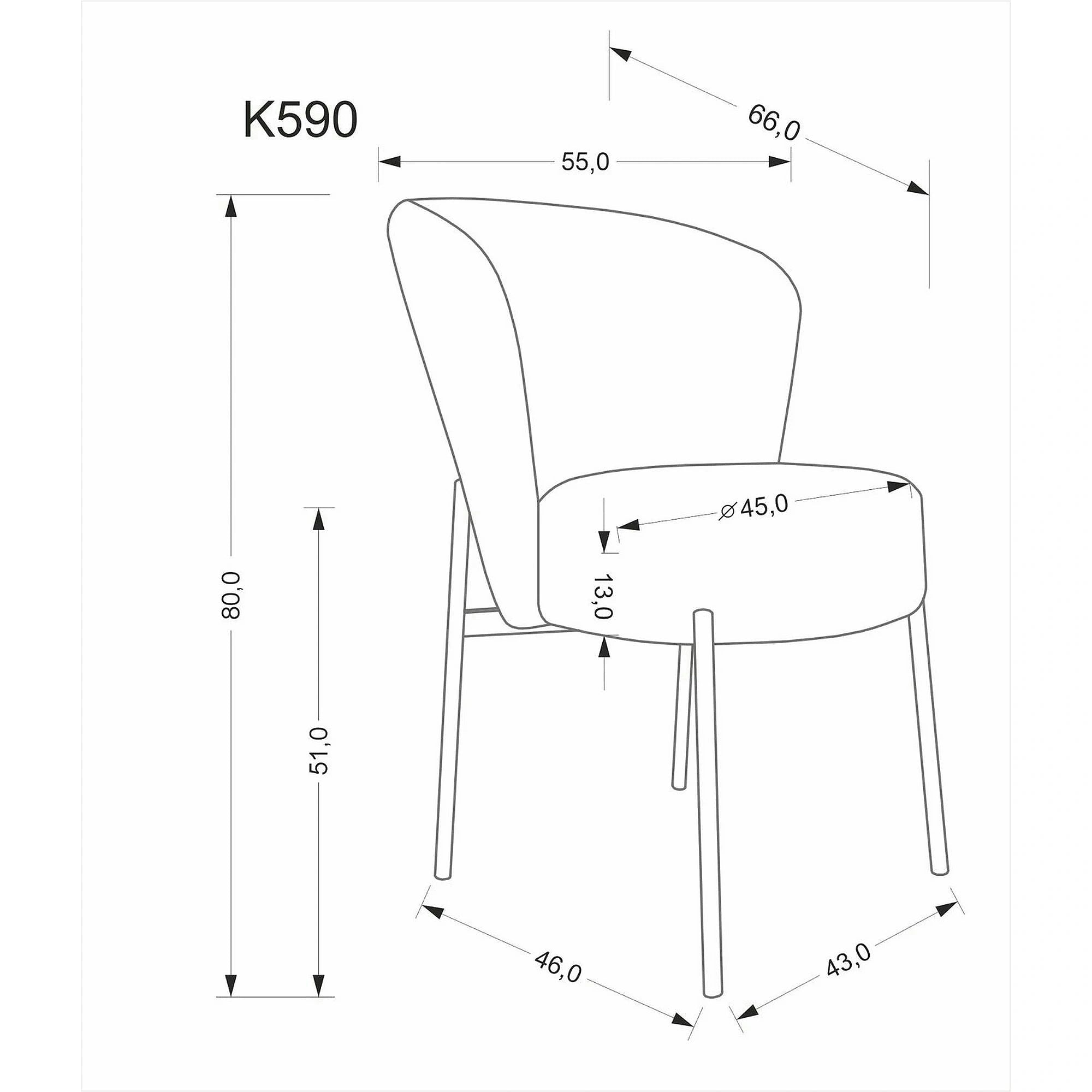Scaun K590, verde olive - Cremona 38, stofa catifelata/otel, 55x66x80 cm