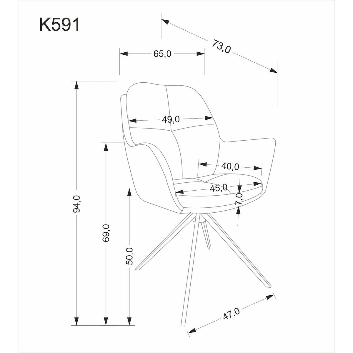 Scaun K591, maro/negru, stofa clasica/otel, 65x73x94 cm