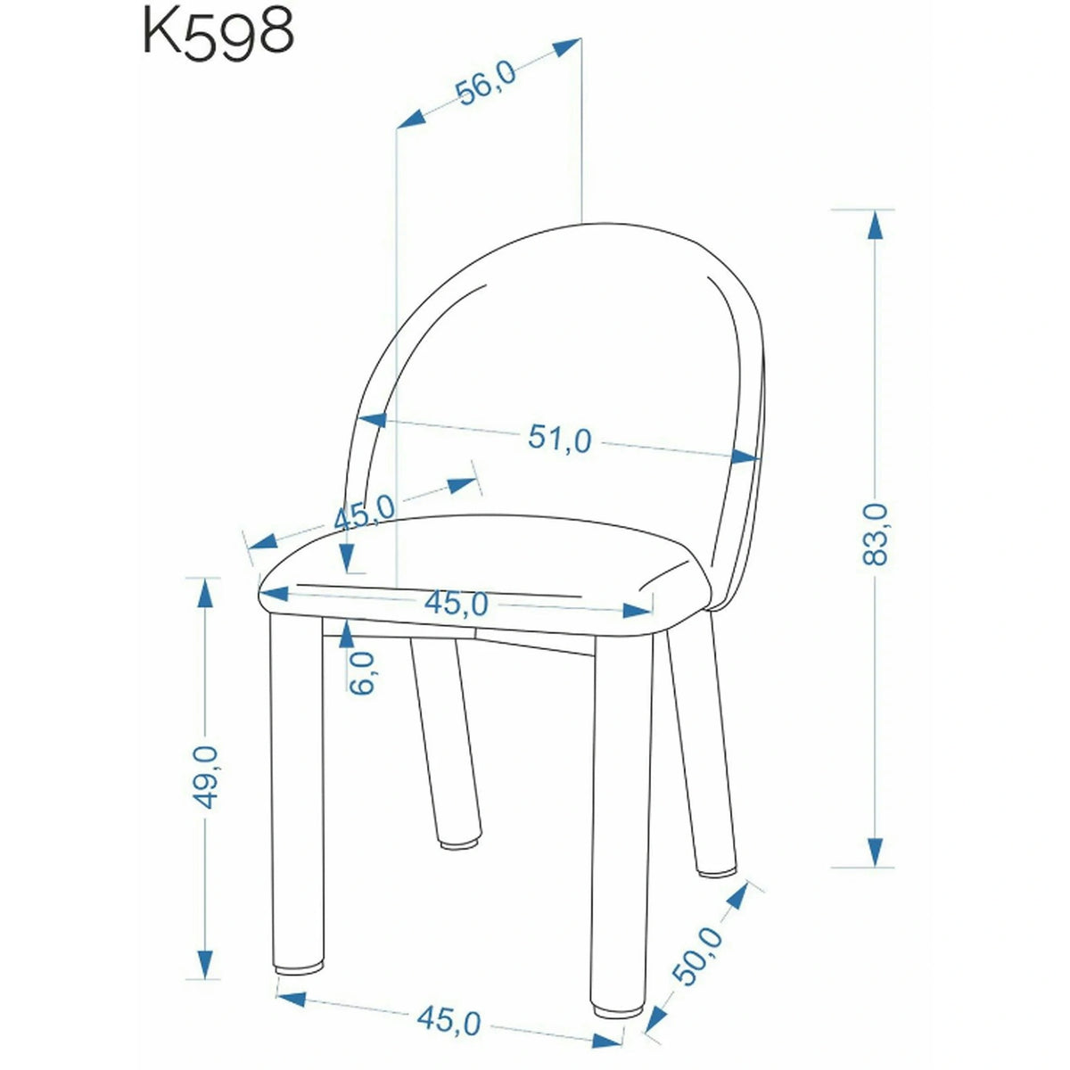 Scaun K598, stofa maro, 51x56x83 cm
