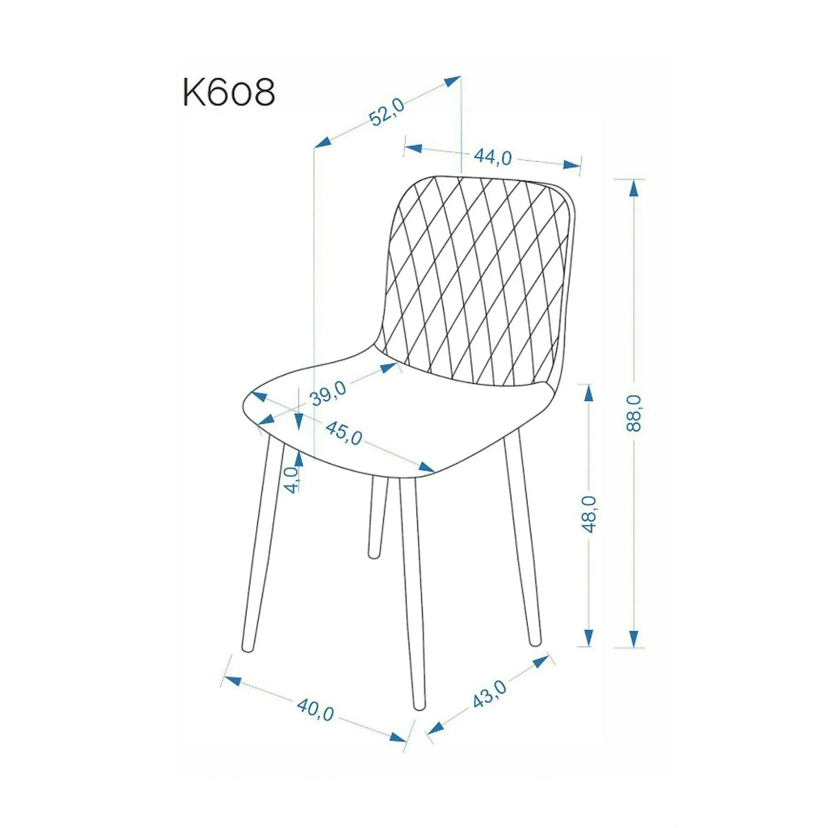 Scaun K608, negru, stofa catifelata/metal, 45x52x88 cm