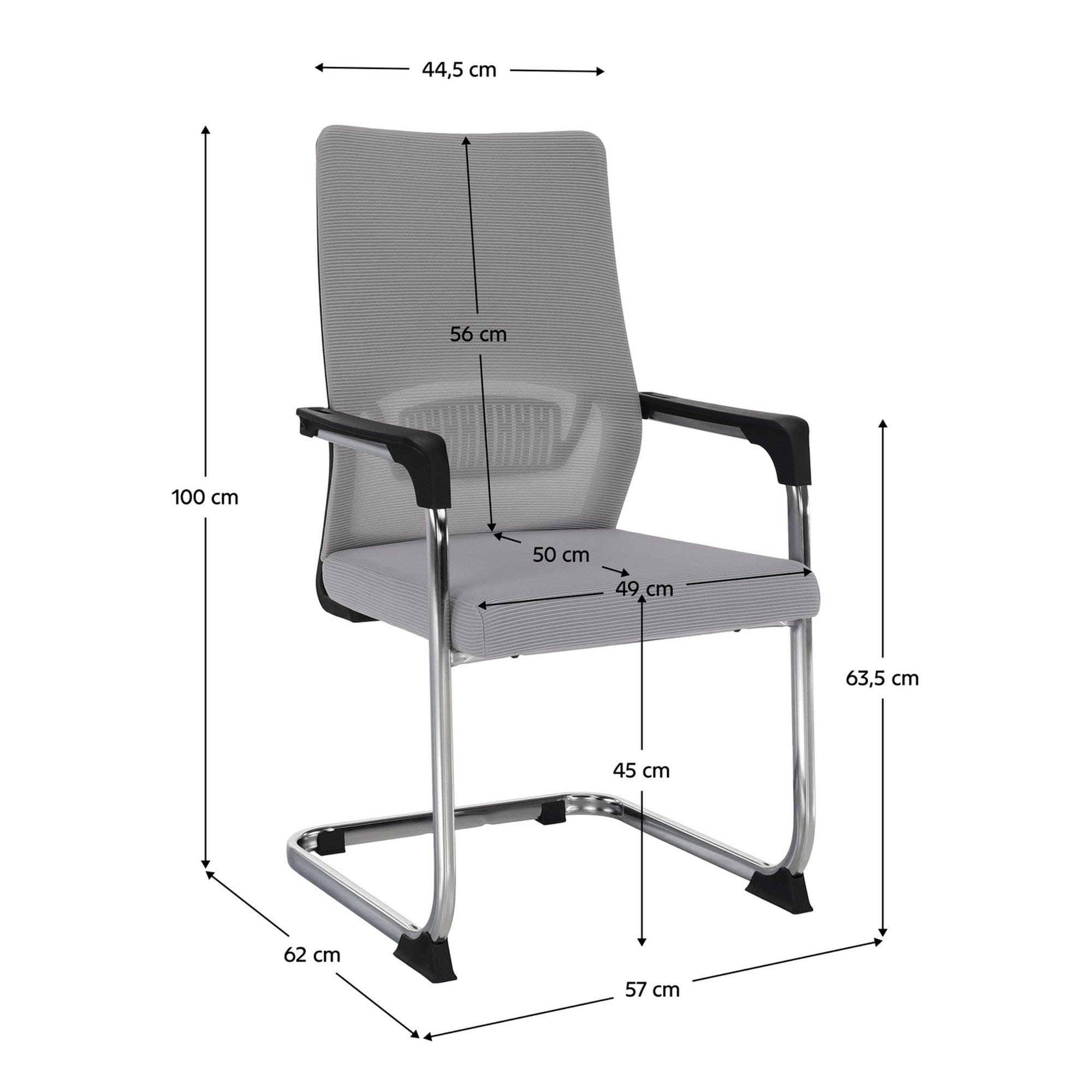 Scaun KABIR, gri/crom, plasa/metal, 57x62x100 cm