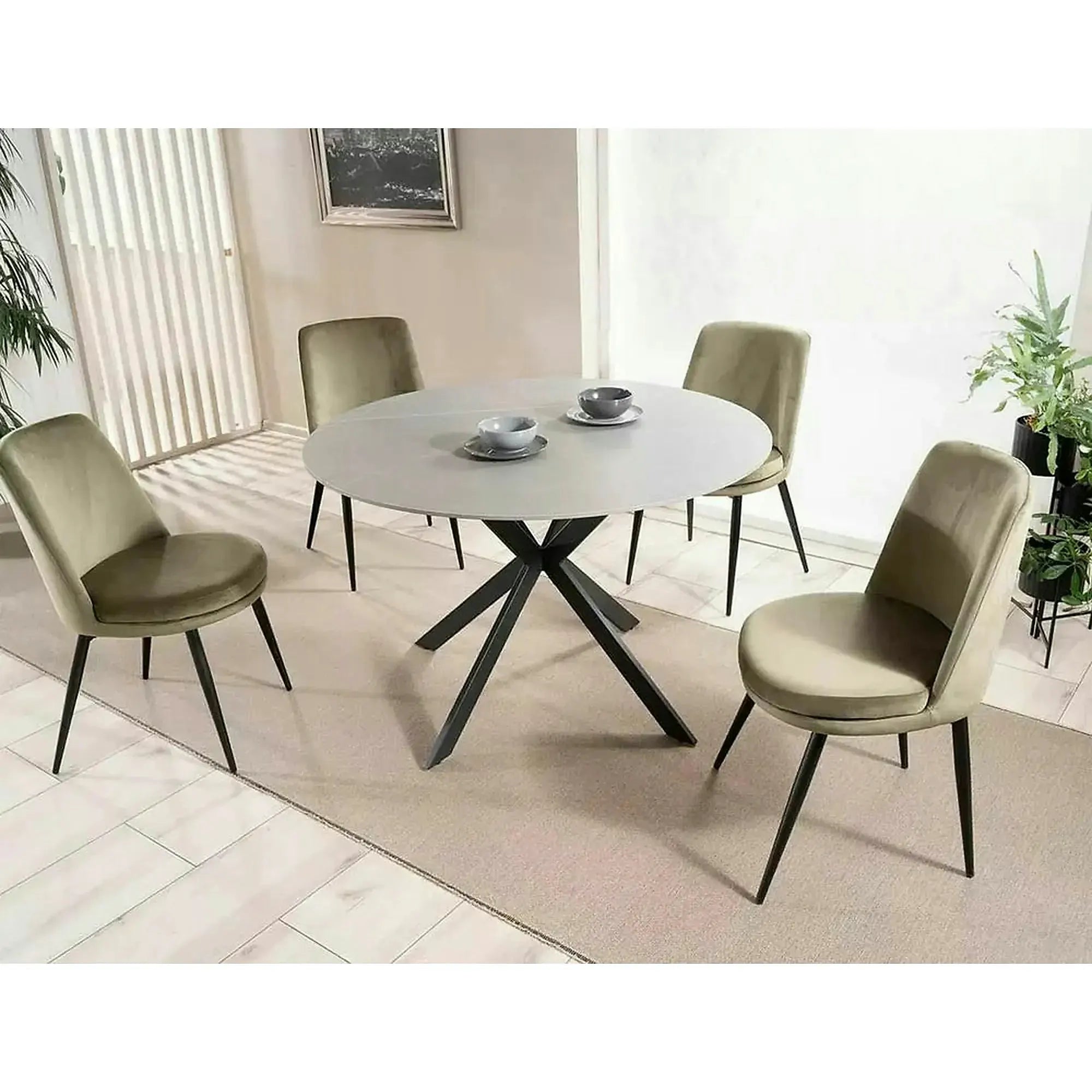 Scaun KAYLA, bej/negru, stofa catifelata/metal, 49x46x84 cm