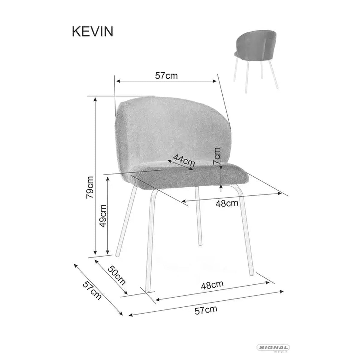 Scaun KEVIN, gri/negru, stofa clasica/metal, 57x44x79 cm