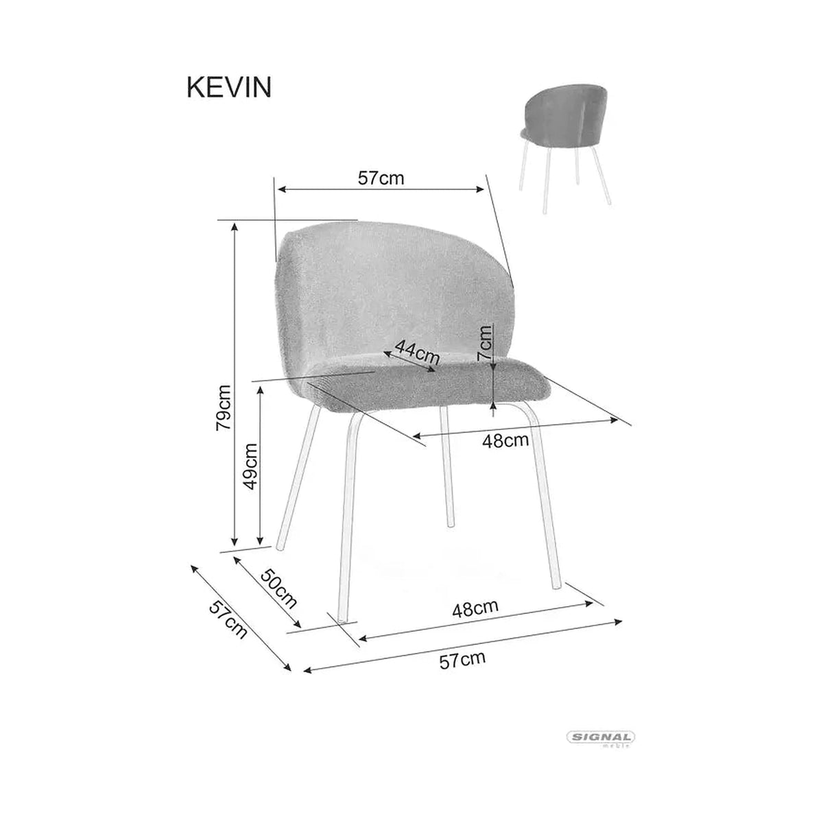 Scaun KEVIN, gri/negru, stofa clasica/metal, 57x44x79 cm