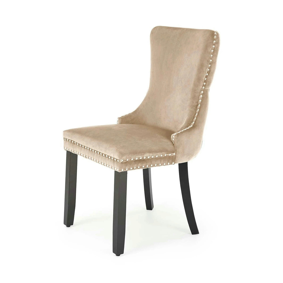 Scaun lemn masiv tapitat ALDA, bej/negru, stofa catifelata/lemn, 50x62x95 cm