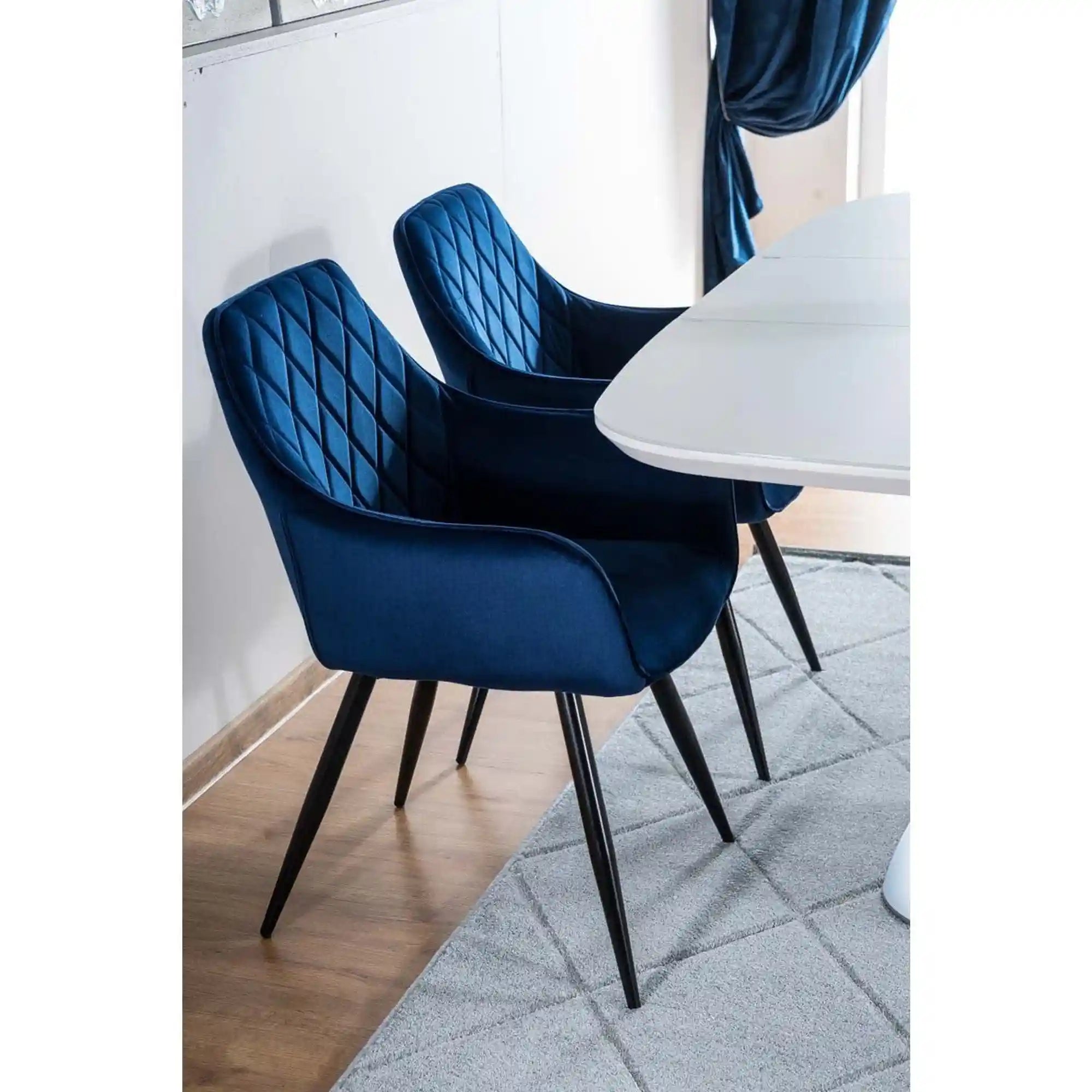 Scaun LINEA, albastru/negru, stofa catifelata/metal, 43x43x82 cm