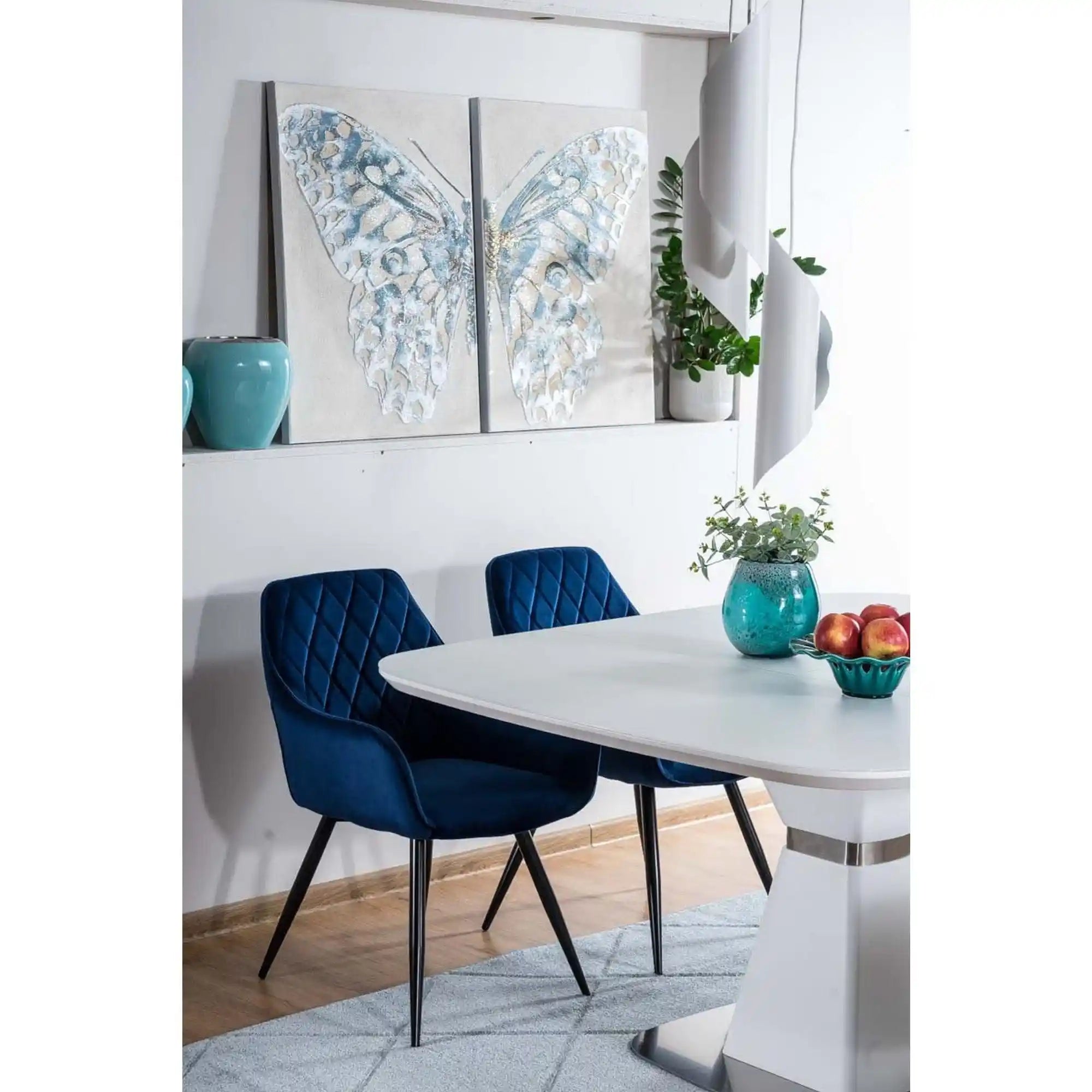 Scaun LINEA, albastru/negru, stofa catifelata/metal, 43x43x82 cm