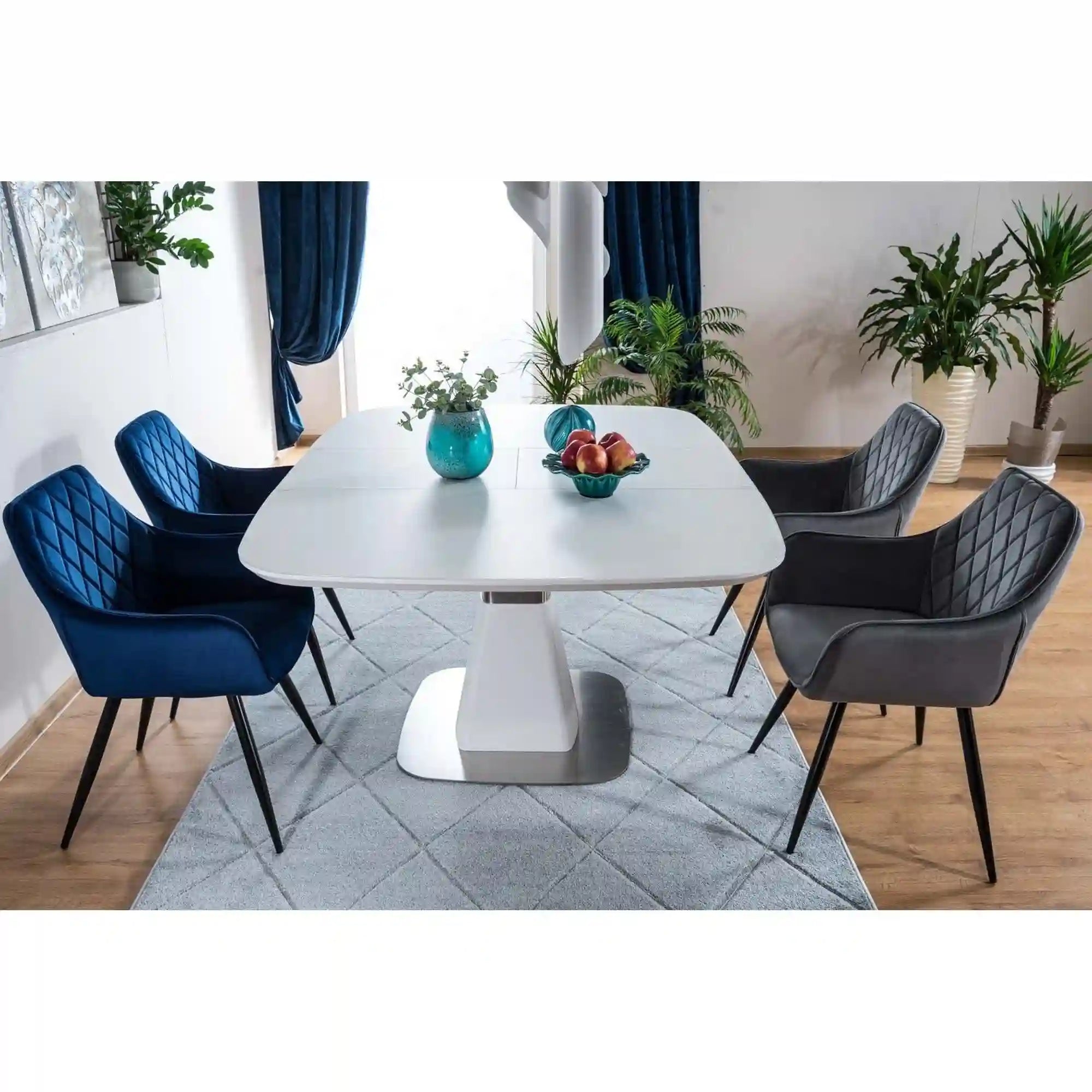 Scaun LINEA, albastru/negru, stofa catifelata/metal, 43x43x82 cm